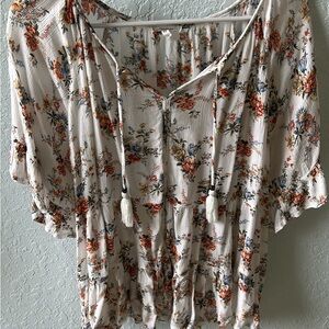 Maurices Floral Print Blouse with Tassels